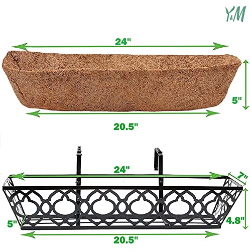 Flower Boxes For Deck Railings 24Inch 4Packs, Deck Railing Planter Boxes With Coir Liner Outdoor Railing Window Boxes Planters Hanging Planter Flower Box #TOP1