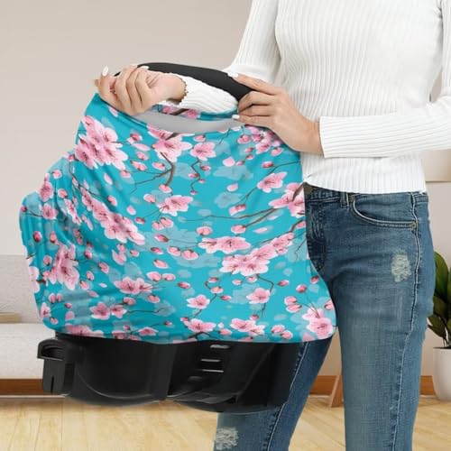 Image of Coldinair Peach Blossom Car Seat Cover for Babies Girls,Nursing Cover,Soft Stretchy Infant Carseat Canopy,Shopping Cart /High Chair /Stroller Covers