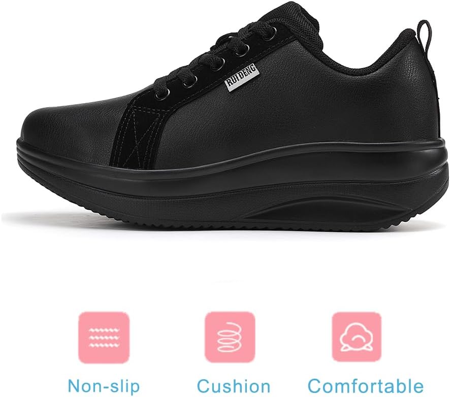 RUIDENG Platform Sneakers for Women Walking All Day | Slip Resistant Work Shoes for Women Comfortable | 2 Inch Thick Wedge Rocker Bottom - Image 5