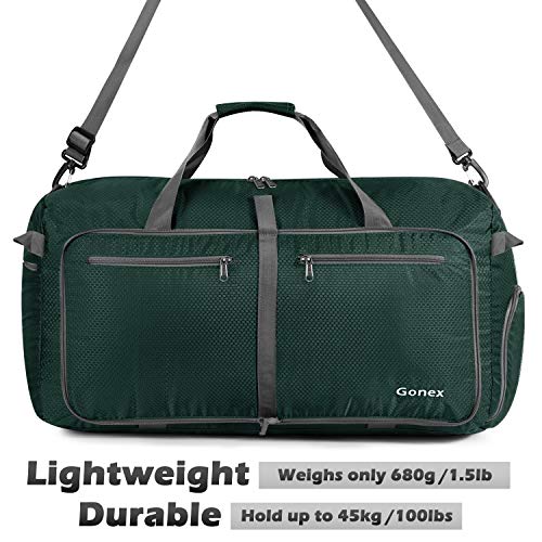 Gonex 100L Foldable Travel Duffle Bag, Extra Large Luggage Duffel with shoes compartment Blackish green