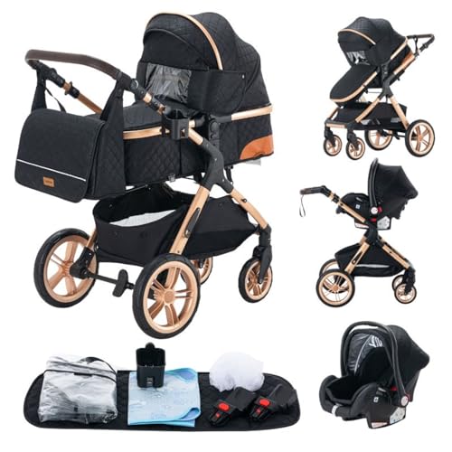 GLOKID Kinderwagen 3 in 1,Reisesysteme, Babywanne,Buggy&Sportsitz,Tragbarer,Voll-Gummireifen,Mit Einem Klick Zusammenklappbarer,Zubehör (GPX1 Schwarz)