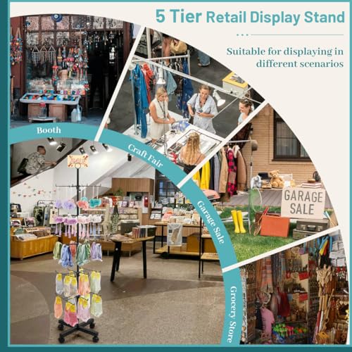 Image of Flenpptly Retail Display Stand Rotating Display Rack 5 Tier Spinning Display Stand for Craft Shows, Jewelry, Keychain, Earring Adjustable Height Retail Display Racks (5-Tier Black)