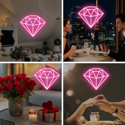 Image of Pink Diamond Neon Sign for Bedroom Wedding Bar Romantic Glam Wall Decor | Pink glow symbolizes love, confidence, and celebration, ideal for bedrooms, weddings, parties, bars, and glam spaces