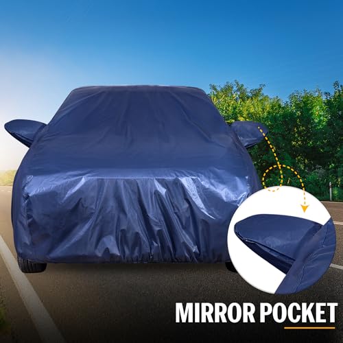 Image of Autofact 210D SuperDuper Waterproof Car Cover for Volkswagen Taigun | All-Weather Protection, UV & Heat Resistant, Windproof with Buckle Belt, Scratchproof & Dustproof, Navy Blue Color
