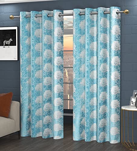 Image of Polyester Curtains 5 Feet Long Set of 2 for Window (Aqua 4 ft x 5 ft)