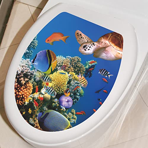 3D Ocean Fishs Decals Toilet Lid Stickers Removable Waterproof Toilet Seat Stickers For Bathroom Wc Toilet Restroom Decor (Fish) #TOP3