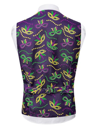 LINOCOUTON Men's Mardi Gras Suit Vest with Bow Tie3