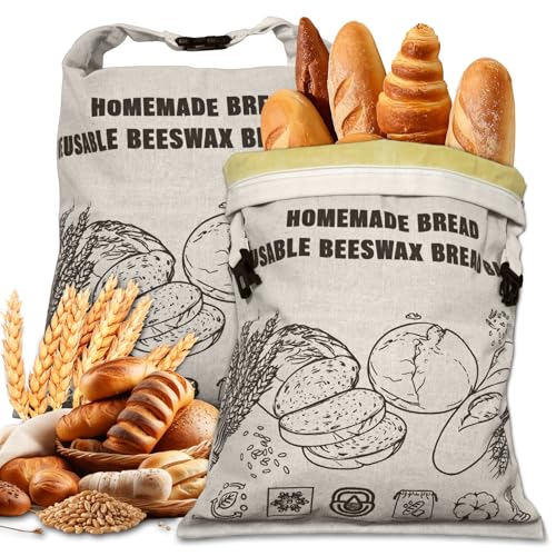 Beeswax Bread Bags for Homemade, 2 Pack (13x17in) XL Reusable Bread Bag - image 1