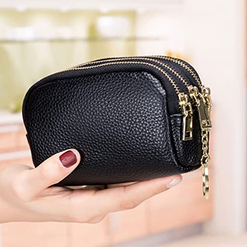 Womens wallet Coin Purse Genuine Leather Female Three Zipper Travel Organizer Mini Pouch Storage Bag Small (Yellow)2