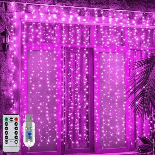 Image of MIRADH 300 LED Fairy Curtain String Lights - USB Powered Remote-Controlled Backdrop, Warm Ambience for Diwali, Navratri, Christmas & New Year Decor, (Pink)