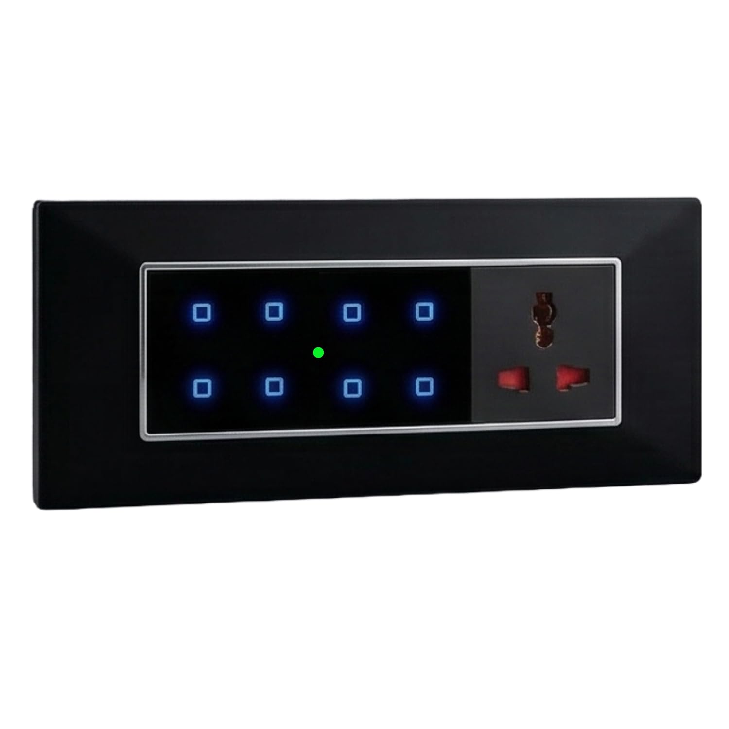 Smarteefi Touch 8 Port Modular WiFi Smart Switch Board, 7 Smart Switch, 1 Smart Plug, Compatible with Alexa & Google Home, Black (Size: 6M (220mmx90mmx40mm))
