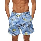 JAXICH Badehose Herren, Tasche Bikini Man Herren-Sommermode, Lässig, Im Hawaii-Stil, mit Blumenmuster, Strandhose, Shorts