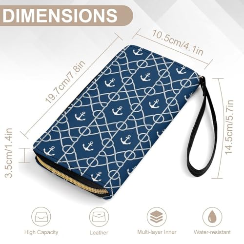 Women Travel Wallet, Zipper Closure Phone Purse, Portable Rope Wallets, Perfect for Business, Nautical Anchor Chevron Net Navy2