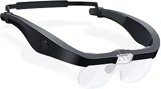 Headband Magnifying Glass,eSynic USB Charging Handsfree Magnifier Rechargeable Headset Magnifier with LED Light and 4 Detachable Lenses 1.5X/2.5X/3.5X/5X for Reading, Jewelry, Loupe, Crafts,etc.