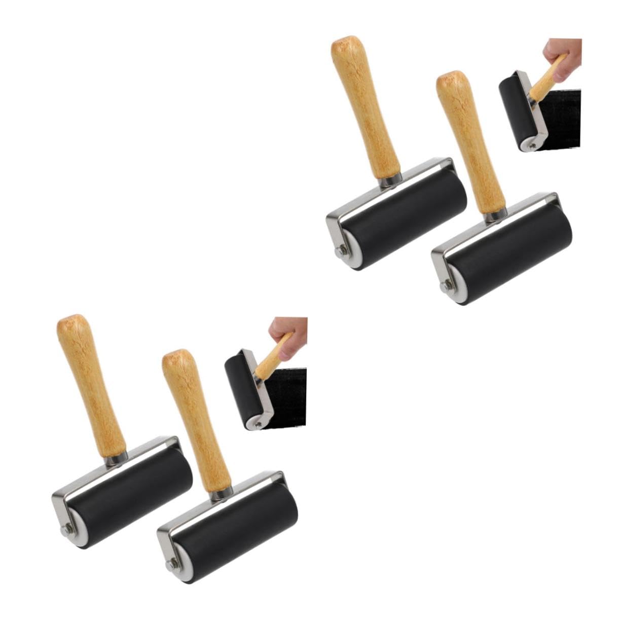SHINEOFI 4 Stück Gummiwalzen Schwarz für Linoldruck und Stempeln Langlebige Druckwalze mit Flacher Oberfläche Komfortabler Griff für Druckgrafiken Handwerk und Tapeten