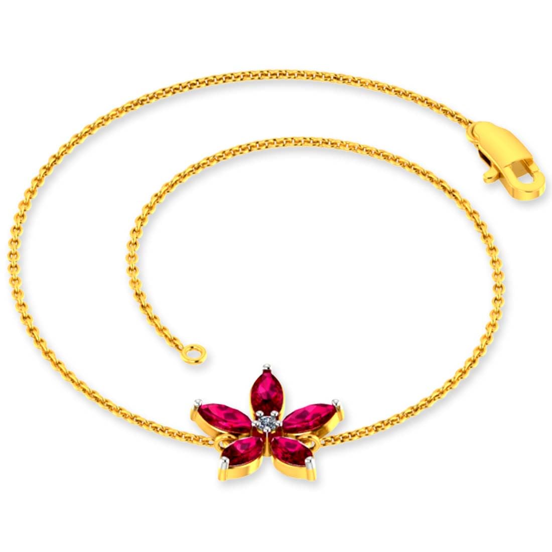 P.C Chandra Jewellers Dazzling 14kt(585) Yellow Gold And Diamond Flower Design Studded With Red Stones Bracelet For Women-picture-11