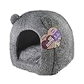 One size cat bed for indoor cats, kittens, puppies and small dogs, machine washable, removable inner cushion, super soft and cosy plush cat igloo cave bed, grey