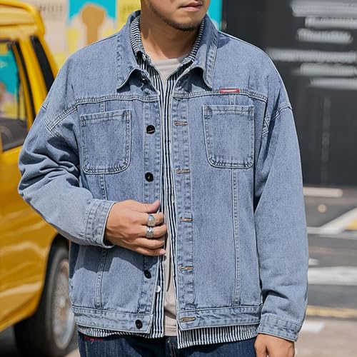 DGHM-JLMY Mens Lapel Jean Jackets Casual Loose Fit Button Down Jean Coat Denim Trucker Biker Cowboy Jacket Coats4