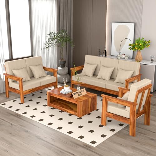 Image of Sheesham Wooden 6 Seater Sofa for Living Room | Solid Wood Sofa | Rosewood Sofa Set for Home & Office | Lounge (Honey, 3+2+1 Seater)