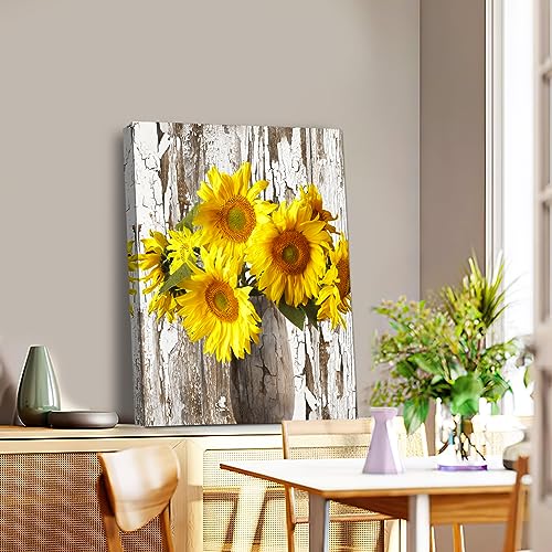 Wooden Framed Rustic Yellow Sunflower in Vase Canvas Wall Art Canvas Print Picture Farmhouse Cottage Countryside Painting Poster Home Office Gallery Bedroom Bathroom Wall Decor Ready To Hang 40x60cm - Image 2