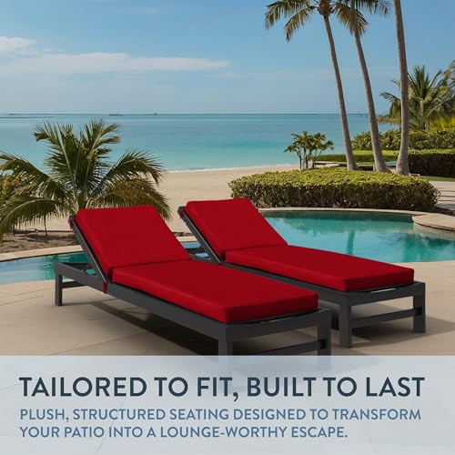 California Umbrella Outdoor Chaise Lounge Cushion, 24 x 78 Inch, Premium Outdoor Memory Foam, Fade Resistant Sunbrella Fabric, Patio Lounger Cushion with Fabric Ties, Jockey Red by California Umbrella - Image 2