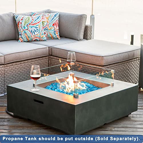 COSIEST-Outdoor-Propane-Square-Fire-Pit-Table-Celadon-Faux-Stone-35-inch-Planter-Base-50000-BTU-Stainless-Steel-Burner-Aqua-Blue-Fire-Glass-and-Rain-Cover-Metal-Lid