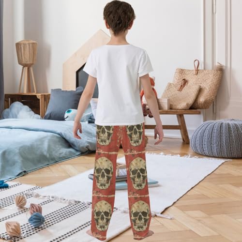 Boy's Pants Retro Skull Pattern Jogger Pants Elastic Waist Long Bottoms Trousers with Pockets 6-14 Years3