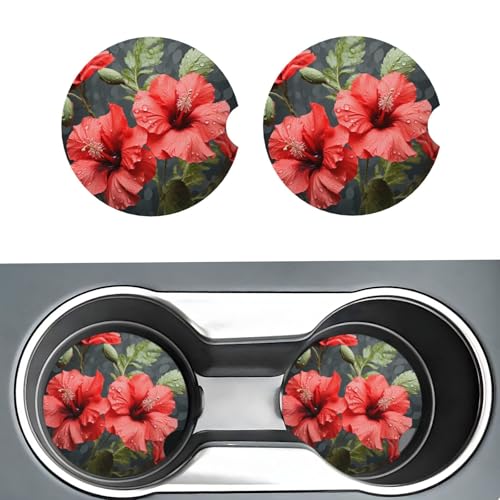 2 Posavasos de Cerámica para Auto 2.56 pulg Diseño Rojo Verde miniatura 1
