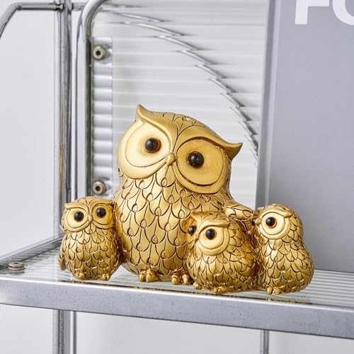 Estatua Familia Búho Dorado Decorativa miniatura 4