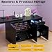 L-Shaped Manicure Table with Storage Cabinet, Drawer & Shelf, Rotating & Convertible Nail Tech Desk, Modern Nail Salon Table with LED Light, Black