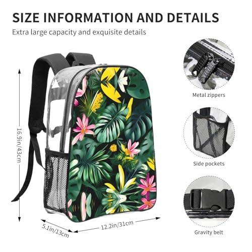 Sac à dos transparent imprimé feuilles tropicales et fleurs One Size - 4