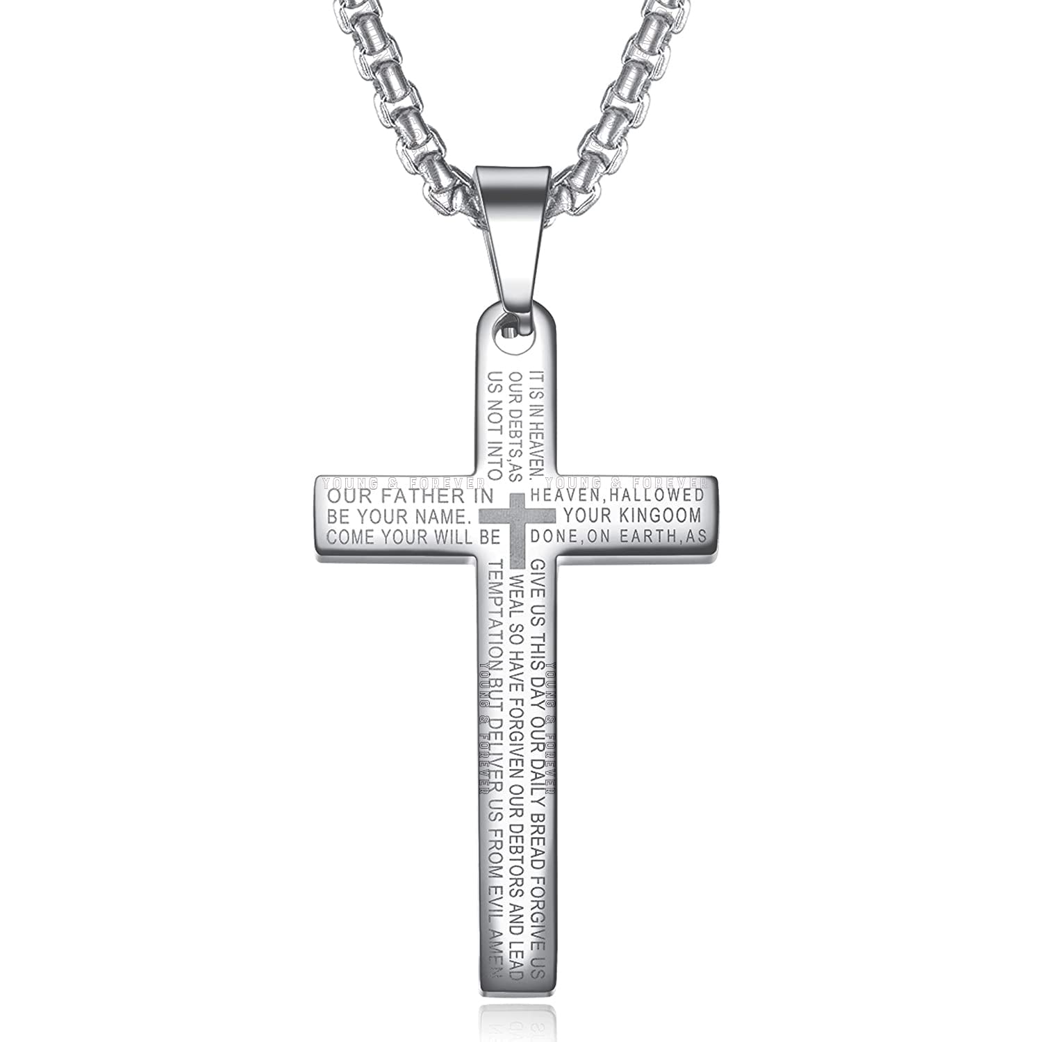 Gift Men's Stainless Steel Cross Pendant Lord's Prayer Gold Silver Black Stainless Steel Necklace Bible Verse for Men or Women
