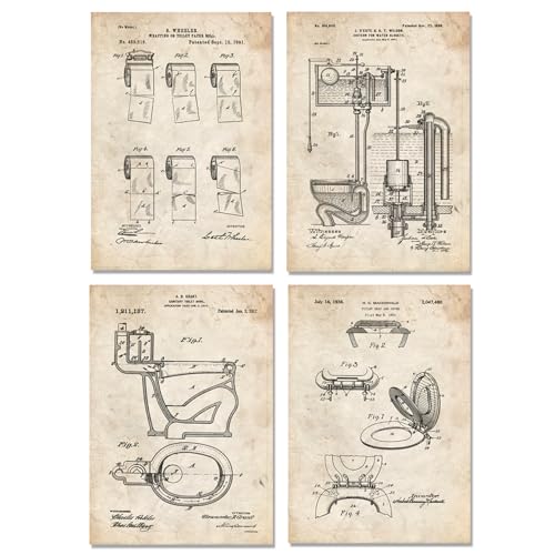 Miniatura 7 de Nacnic - Pack 4 Láminas De Patentes Cuarto De Baño, Aseo Set Pósters Con Inventos Y Planos De Objetos Antiguos Cuadro Con Dibujos De Cisterna, Inodoro, Vater, Wc Y Papel Higiénico