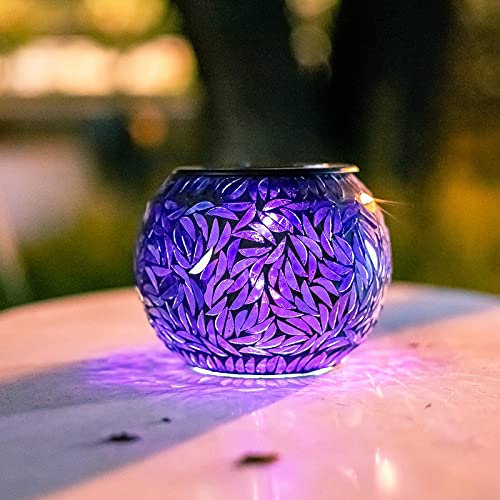 Vcuteka Mosaic Solar Light - Outdoor Table Lamps Waterproof Solar Glass Ball Led Garden Lights, Solar Table Lantern For Patio, Party, Yard, Indoor Decorations Ideal Gift, Purple #TOP6