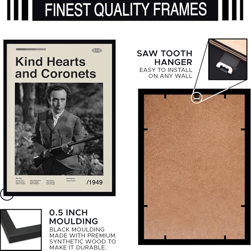 Image of BLINKART Kind Hearts & Coronets Movie Poster Frame 8x12 Inch | Premium 300 GSM Paper Wall Print | Mid Century Vintage Film Artwork for Home, Bedroom, Living Room, Office | Framed Photo Decor