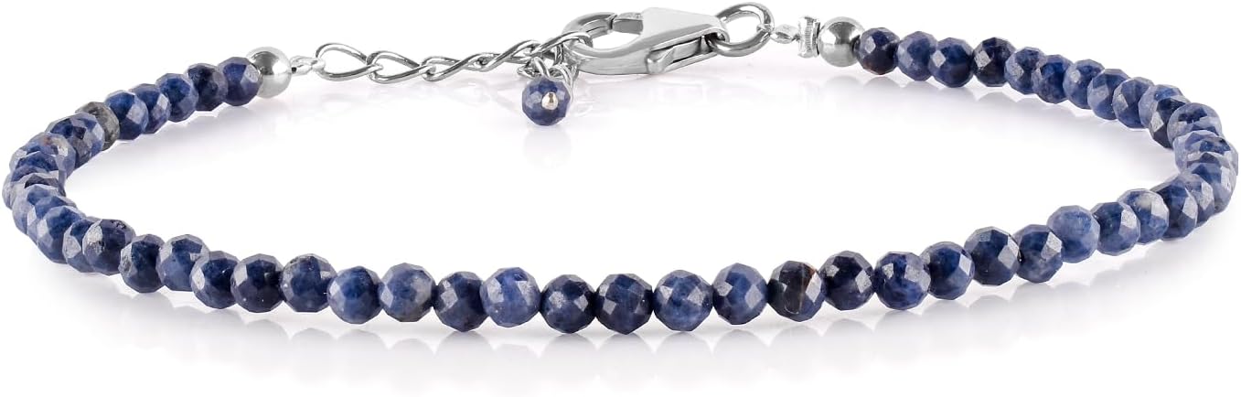 InfinityGemsArt Natural Stone Beads Dainty Bracelet Jewelry for Women, Crystals and Gemstones Birthstone 925 Sterling Silver Chain 8 inch Gifts For her
