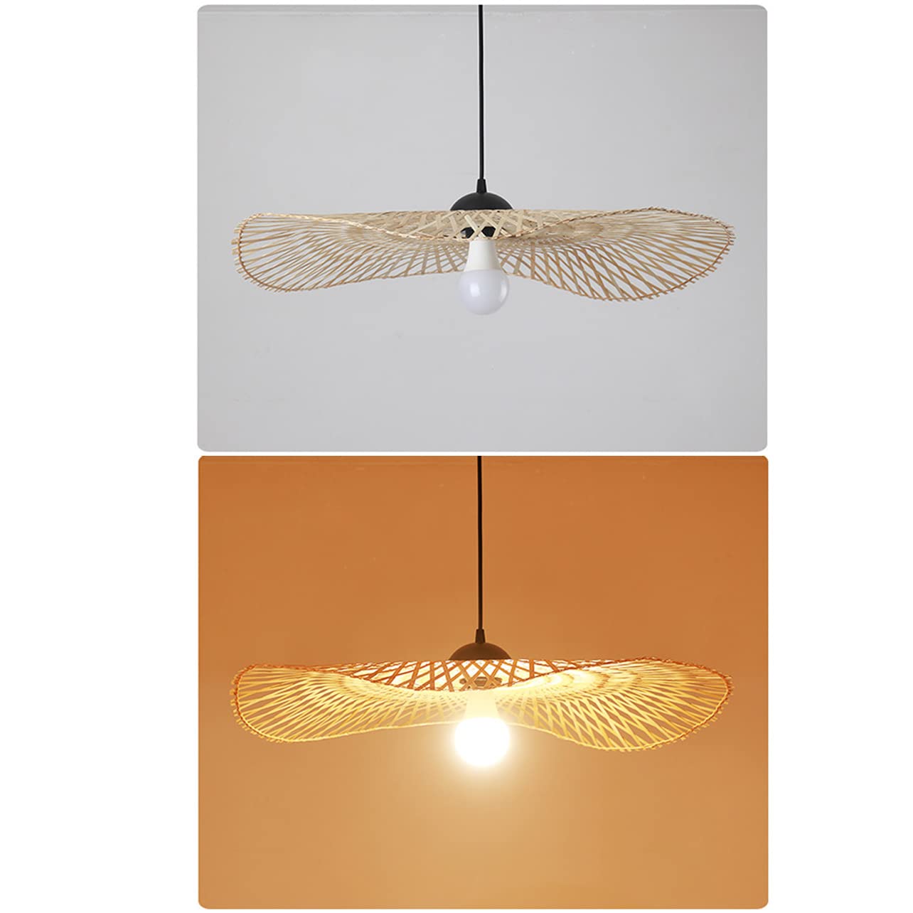 Lampada a sospensione in bambù intrecciata a mano Lampadario a cappello semplice Lampada da soffitto Lampadario in bambù naturale per sala da pranzo, sala da tè, ristorante