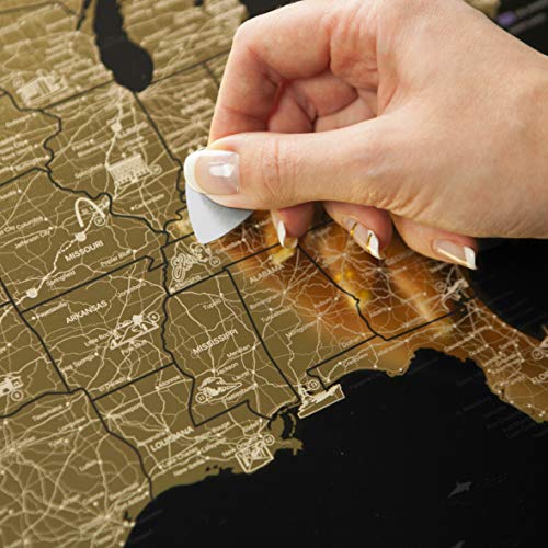 Detailed Scratch Off USA Map - 16 x 24 in - Printed on Flexible Vinyl and Rewritable - 1DEA.me