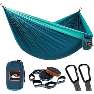 AnorTrek Camping Hammock, Super Lightweight Portable Parachute Hammock with Two Tree Straps Single or Double Nylon Travel Tree Hammocks for Camping Backpacking Hiking, Blue&dark Blue