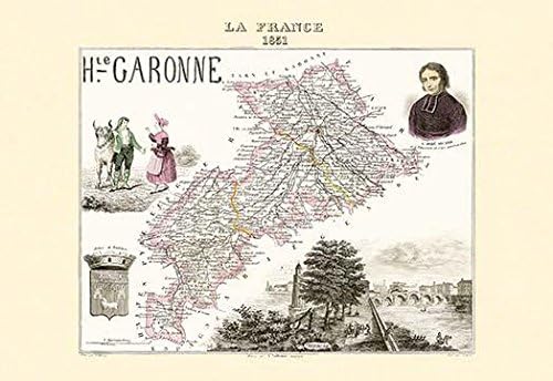 Mapa de mediados del siglo XIX de las regiones de Francia Póster Imprimir por Par M Vuillemin (24 x 36)