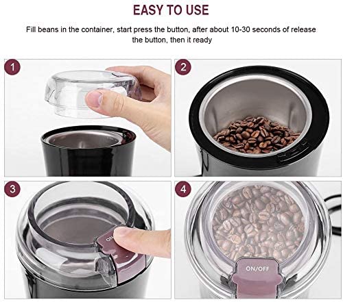 ywewsq Molinillo de café eléctrico, Molinillo de Cuchillas, máquina de molienda de Polvo de Acero Inoxidable para nueces… - Imagen 6
