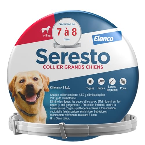 Seresto Collier Grands Chiens – Collier anti puces et anti tiques pour grands chiens de plus de 8 kg – Protection Seresto pour 7 à 8 mois de protection,...