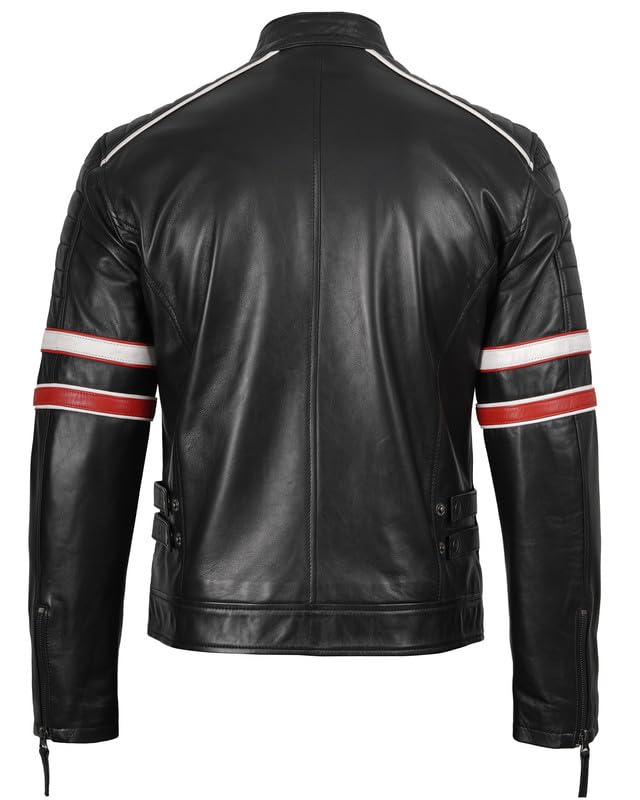 Image of Blingsoul Stylish Black & Brown Cafe Racer Leather Jacket For Men - Real Lambskin Leather Motorcycle Jacket Mens