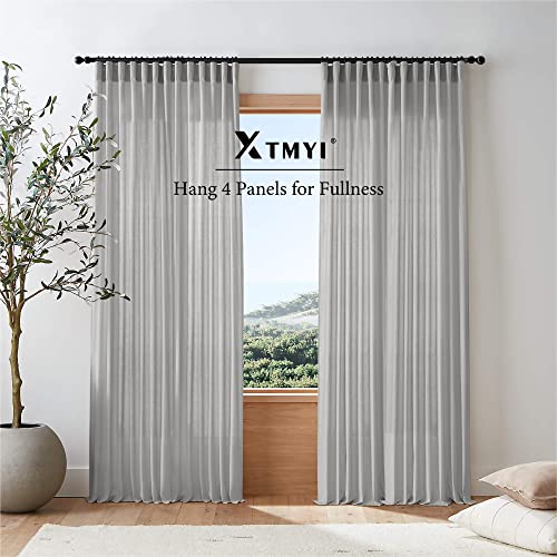 Image of XTMYI Gray Curtains 96 Inches Long,Sheer Linen Back Tab Hooks Pleat Light Weight Modern Stylish Curtains for Living Room 96 Inch Length 2 Panel Set,Grey