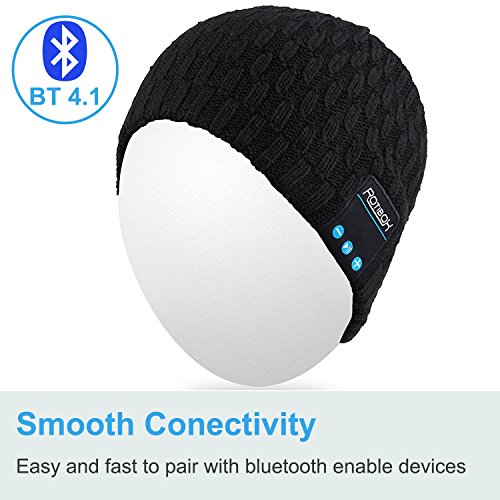 Qshell Bluetooth Beanie, Washable Winter Men Women Hat Running Cap with Bluetooth Stereo Headphones Mic Hands Free Rechargeable Battery for Outdoor Sports Snowboard Walking Running Skating- Black - Thumbnail 5