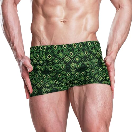 Green and Black Squares Mens Swim Trunk Swimwear Bathing Suit Swim Brief Square Leg Board Short S B04050402