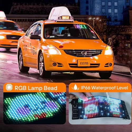 Image of RAYHOME LED Sign for Car, 7''x3''Flexible LED Matrix Panel USB 5V Bluetooth Application Control DIY Programmable Scrolling Sign for Car Party Wedding Festival