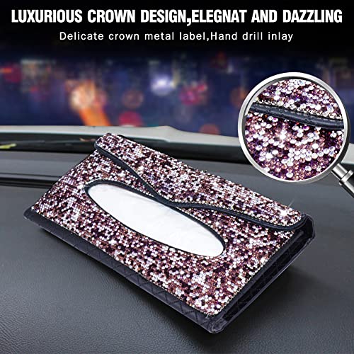 eing Car Sun Visor Tissue Box Holder Bling Crystal Napkin Box PU Leather Backseat Tissue Case Car Accessories for Women, 2 - Pack Purple