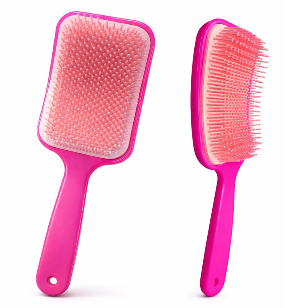 Escova de Cabelo Raquete Profissional Desembaraçadora, Cerdas Flexíveis, Anti-Frizz e
