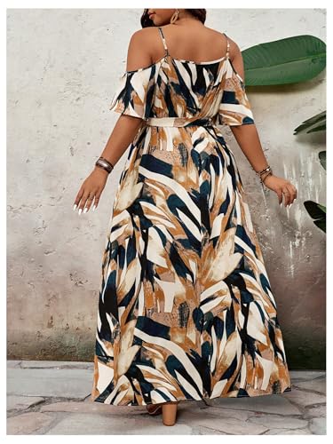 Image of Floerns Women's Plus Size Cold Shoulder Short Sleeve Split Thigh Long Dress